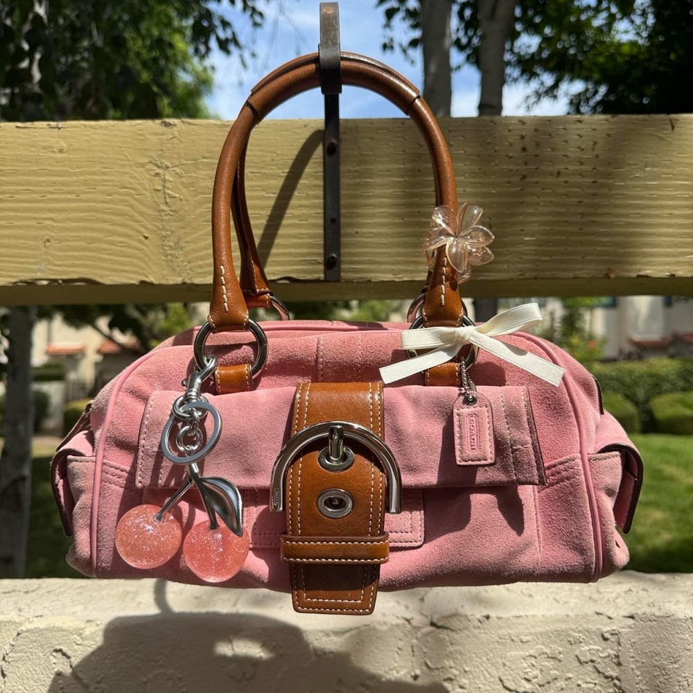 (SOLD) Rare Y2K Pink Suede Coach Soho Mini Bag - Picture 1 of 8
